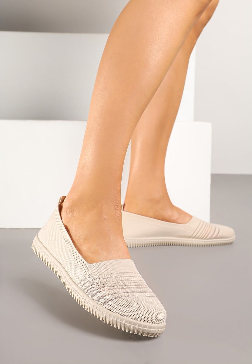 Beżowe Tenisówki Ozdobione Paskami Heloti 1