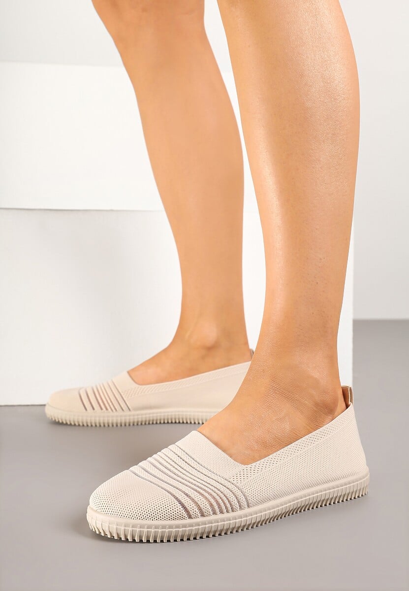 Beżowe Tenisówki Ozdobione Paskami Heloti 2