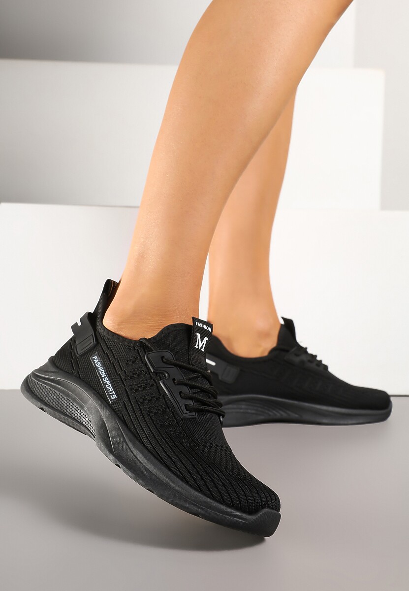 Czarne Buty Sportowe Sneakersy Ozdobione Tłoczeniem i Napisami Odalene