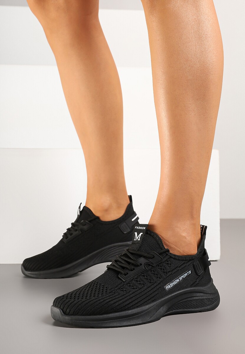 Czarne Buty Sportowe Sneakersy Ozdobione Tłoczeniem i Napisami Odalene 2