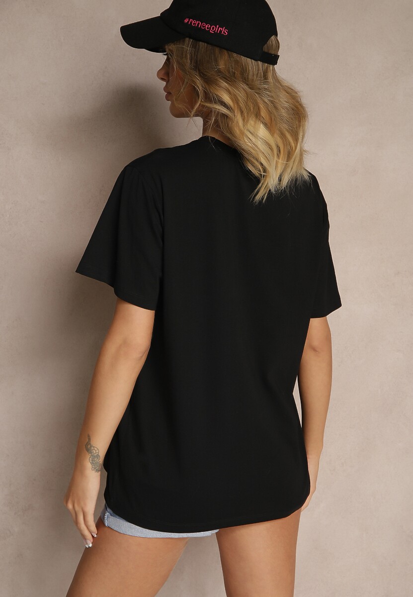 Czarny T-shirt z Bawełny z Naszytymi Cekinami Avenelli 3
