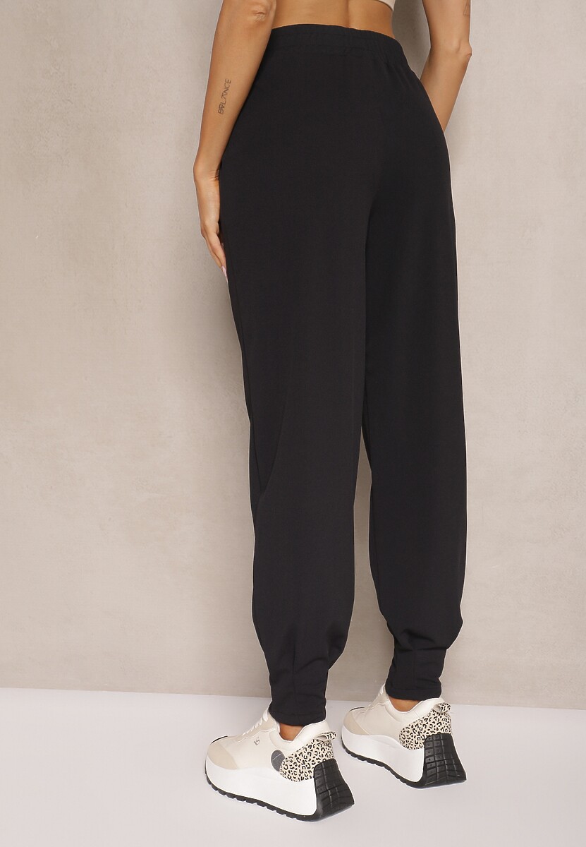 Czarne Spodnie High Waist z Gumką w Talii Teniela 3