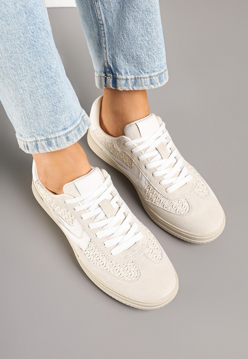 Jasnobeżowe Sneakersy ze Skóry Naturalnej w Stylu Kultowych Tenisówek Faloretia 3