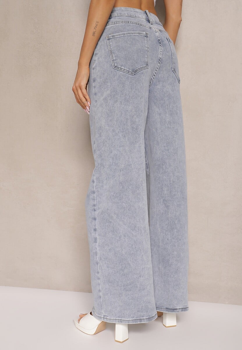 Jasnoniebieskie Jeansy z Bawełną i Wiskozą High Waist o Szerokim Kroju Galeriela 3