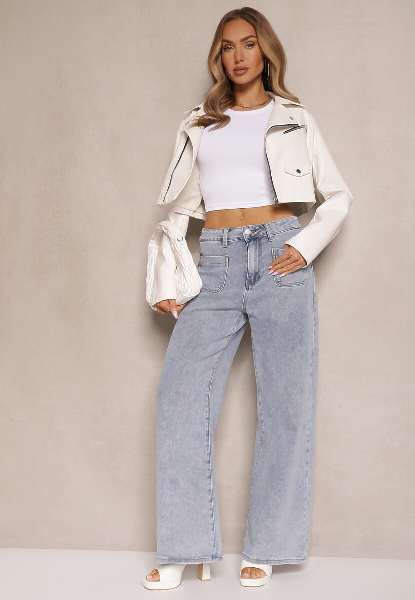 Jasnoniebieskie Jeansy z Bawełną i Wiskozą High Waist o Szerokim Kroju Galeriela 2