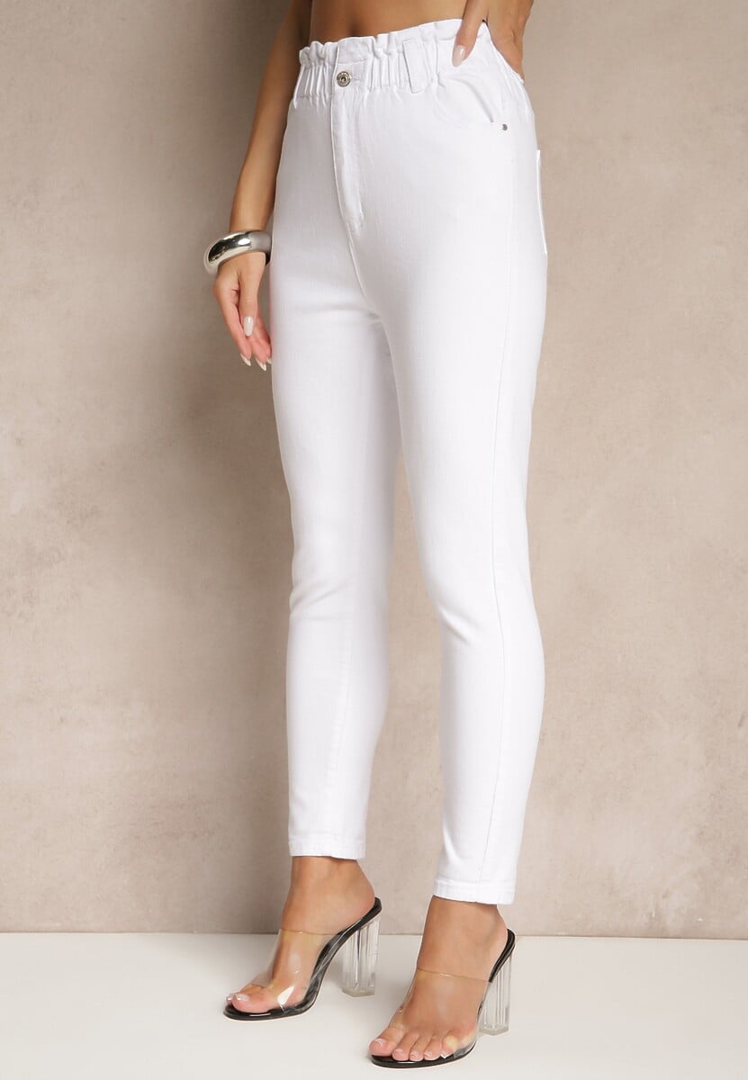 Białe Jeansy z Bawełny Mom Fit High Waist Folima 1