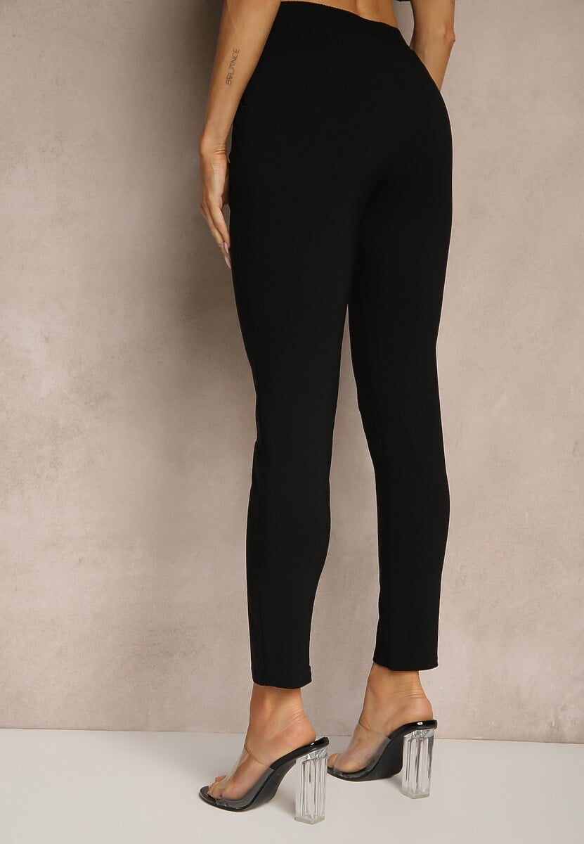 Czarne Spodnie z Wiskozą High Waist z Ozdobnymi Guzikami Redillia 3