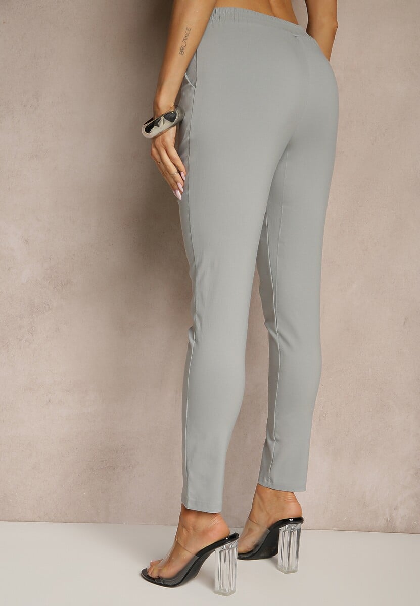 Szare Spodnie z Wiskozą High Waist z Ozdobnymi Guzikami Redillia 3