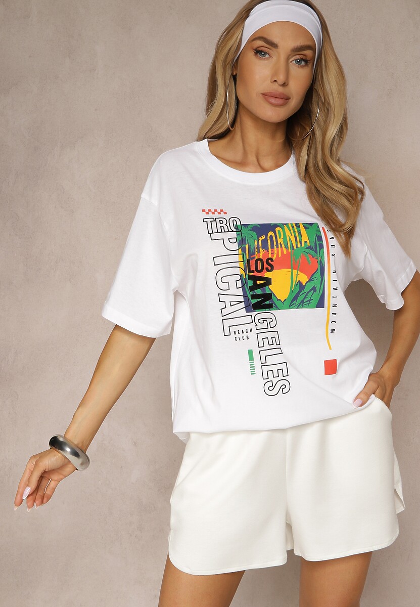 Biała Koszulka T-shirt z Bawełny Zdobiona Oryginalnym Nadrukiem Savindrae 1