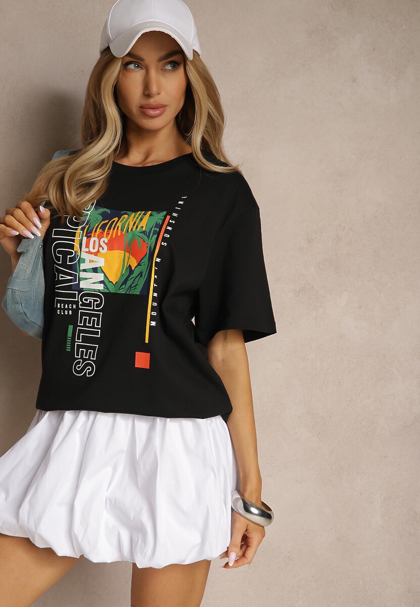Czarna Koszulka T-shirt z Bawełny Zdobiona Oryginalnym Nadrukiem Savindrae 2