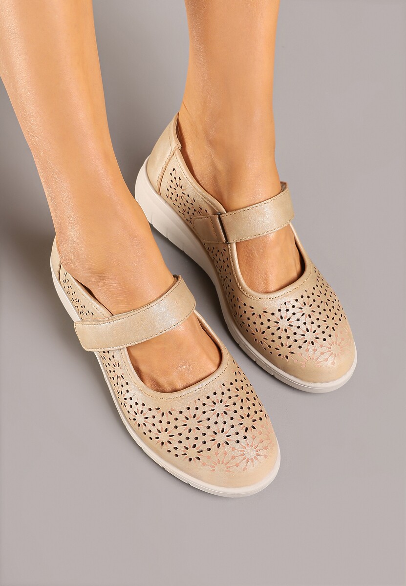 Ciemnobeżowe Ażurowe Półbuty na Koturnie Rediane 3