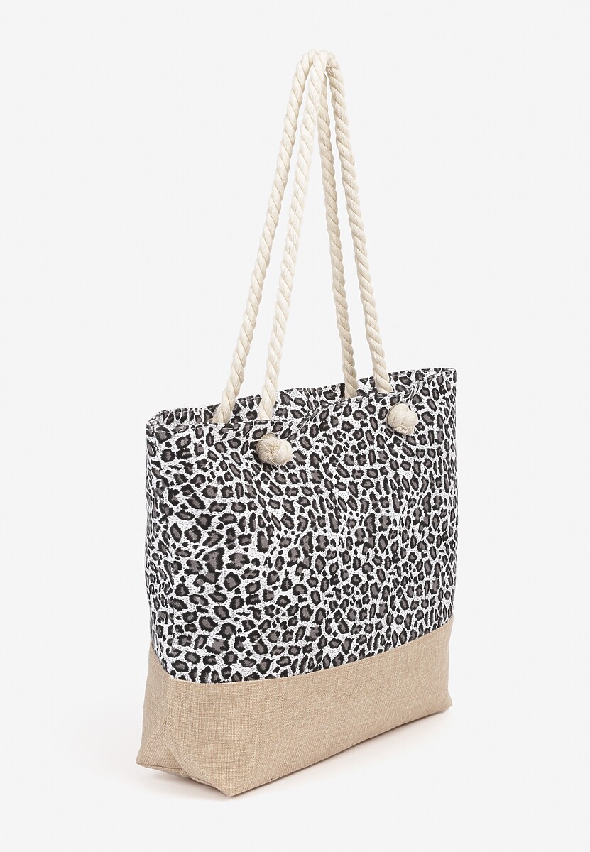 Szara Plażowa Torebka Typu Shopper ze Sznurkiem Reveirra 2