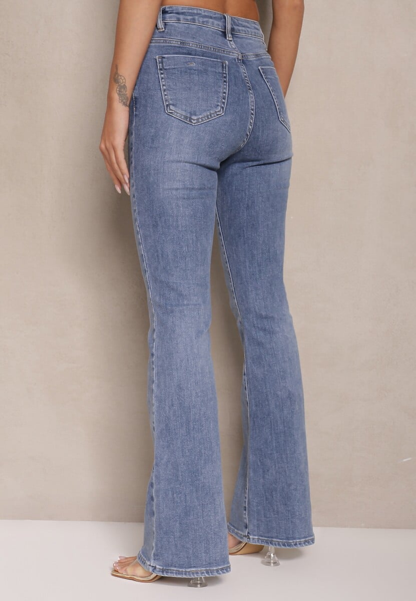 Niebieskie Jeansy o Kroju Flare High Waist Linsora 3