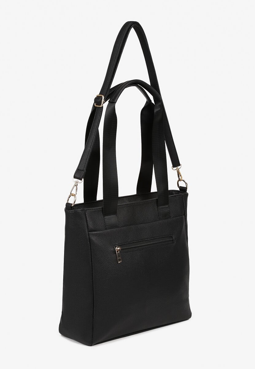 Czarna Torebka Typu Shopper z Paskiem Crossbody i Aplikacją Zdobiona Pikowaniem Fleomira 2