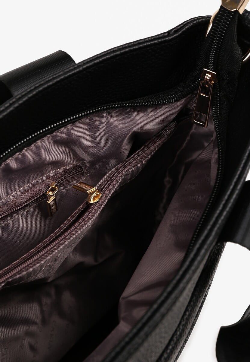 Czarna Torebka Typu Shopper z Paskiem Crossbody i Aplikacją Zdobiona Pikowaniem Fleomira 3