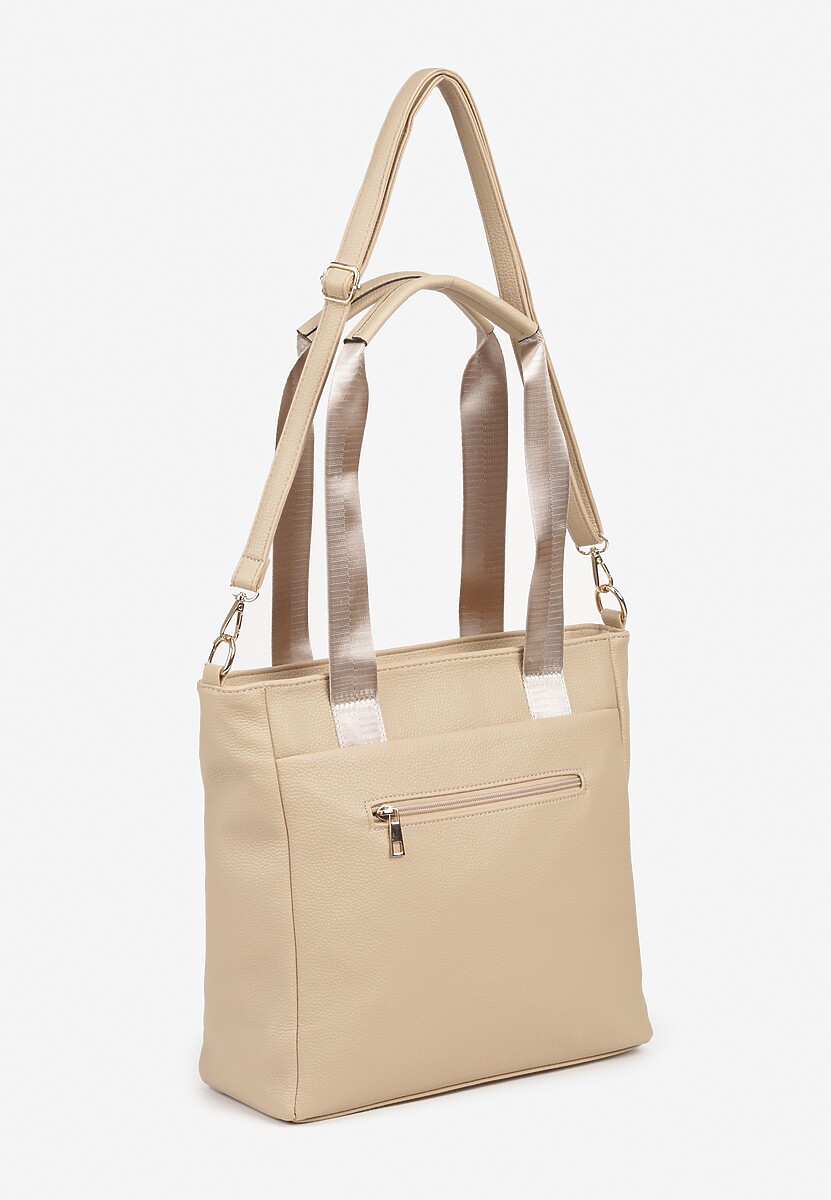 Ciemnobeżowa Torebka Typu Shopper z Paskiem Crossbody i Aplikacją Zdobiona Pikowaniem Fleomira 2