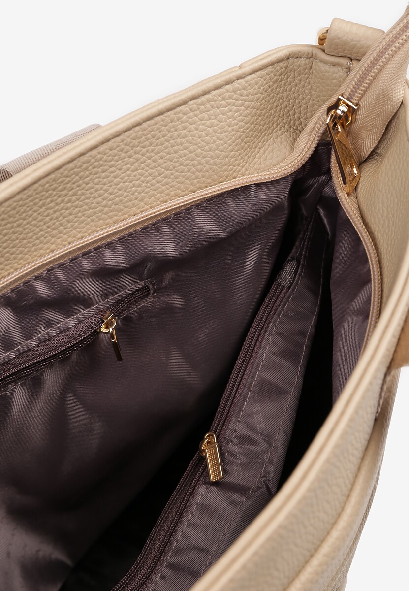 Ciemnobeżowa Torebka Typu Shopper z Paskiem Crossbody i Aplikacją Zdobiona Pikowaniem Fleomira 3