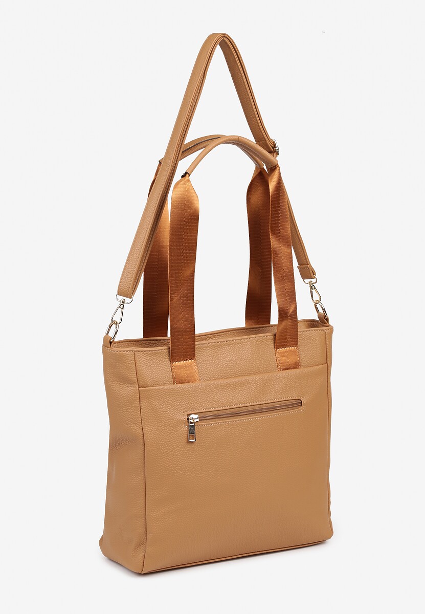 Jasnobrązowa Torebka Typu Shopper z Paskiem Crossbody i Aplikacją Zdobiona Pikowaniem Fleomira 2