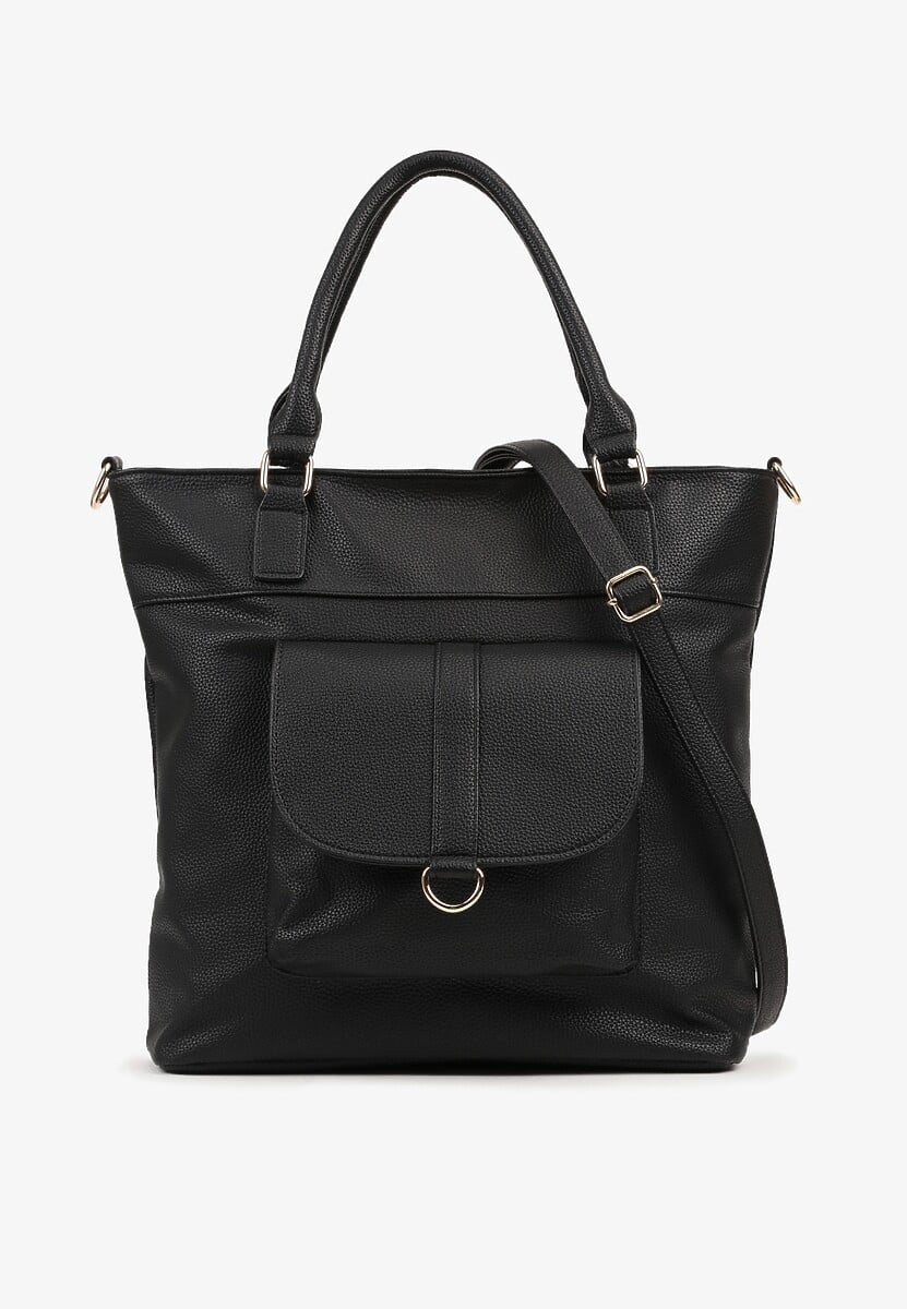 Czarna Torebka Typu Shopper z Ozdobną Kieszenią i Paskiem Crossbody Frocelle 1