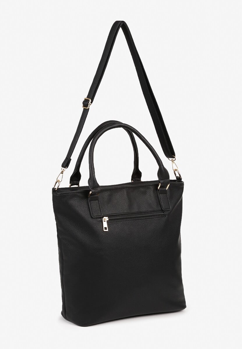 Czarna Torebka Typu Shopper z Ozdobną Kieszenią i Paskiem Crossbody Frocelle 2