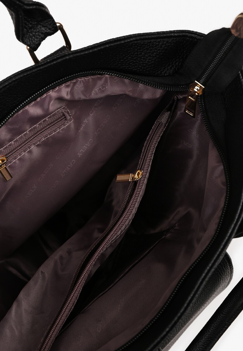 Czarna Torebka Typu Shopper z Ozdobną Kieszenią i Paskiem Crossbody Frocelle 3