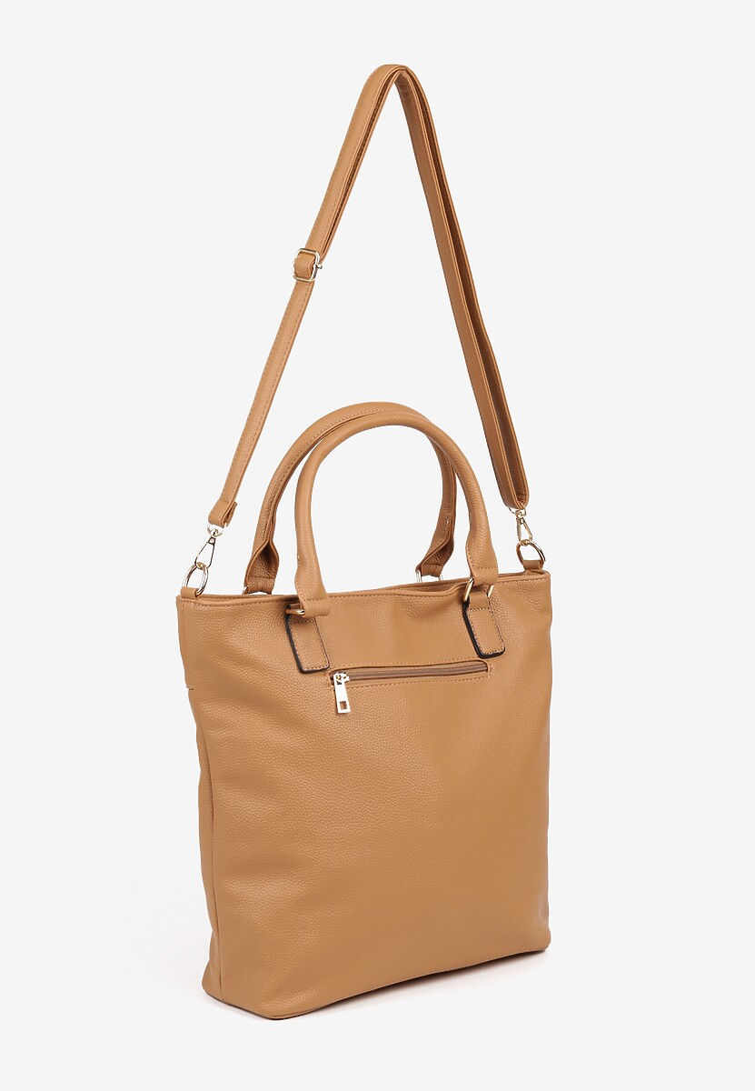 Ciemnobeżowa Torebka Typu Shopper z Ozdobną Kieszenią i Paskiem Crossbody Frocelle 2