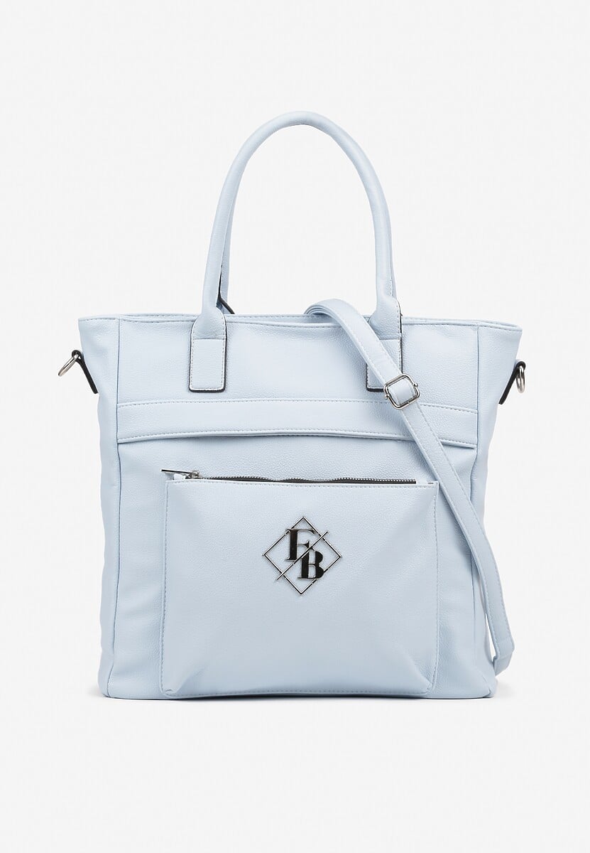 Niebieska Torebka Typu Shopper z Paskiem Crossbody Zdobiona Aplikacją Idaniela