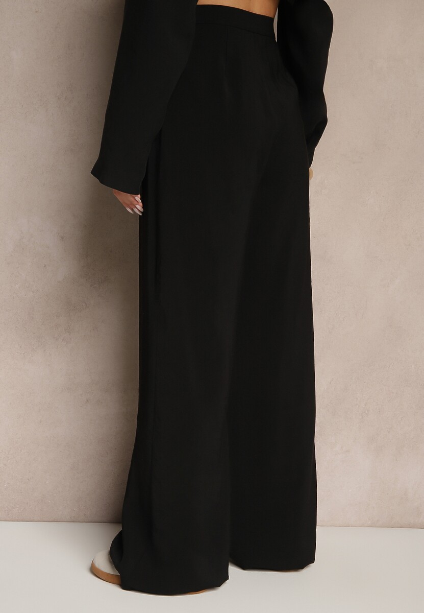 Czarne Spodnie Low Waist z Modalu z Szeroką Nogawką Reanelira 3