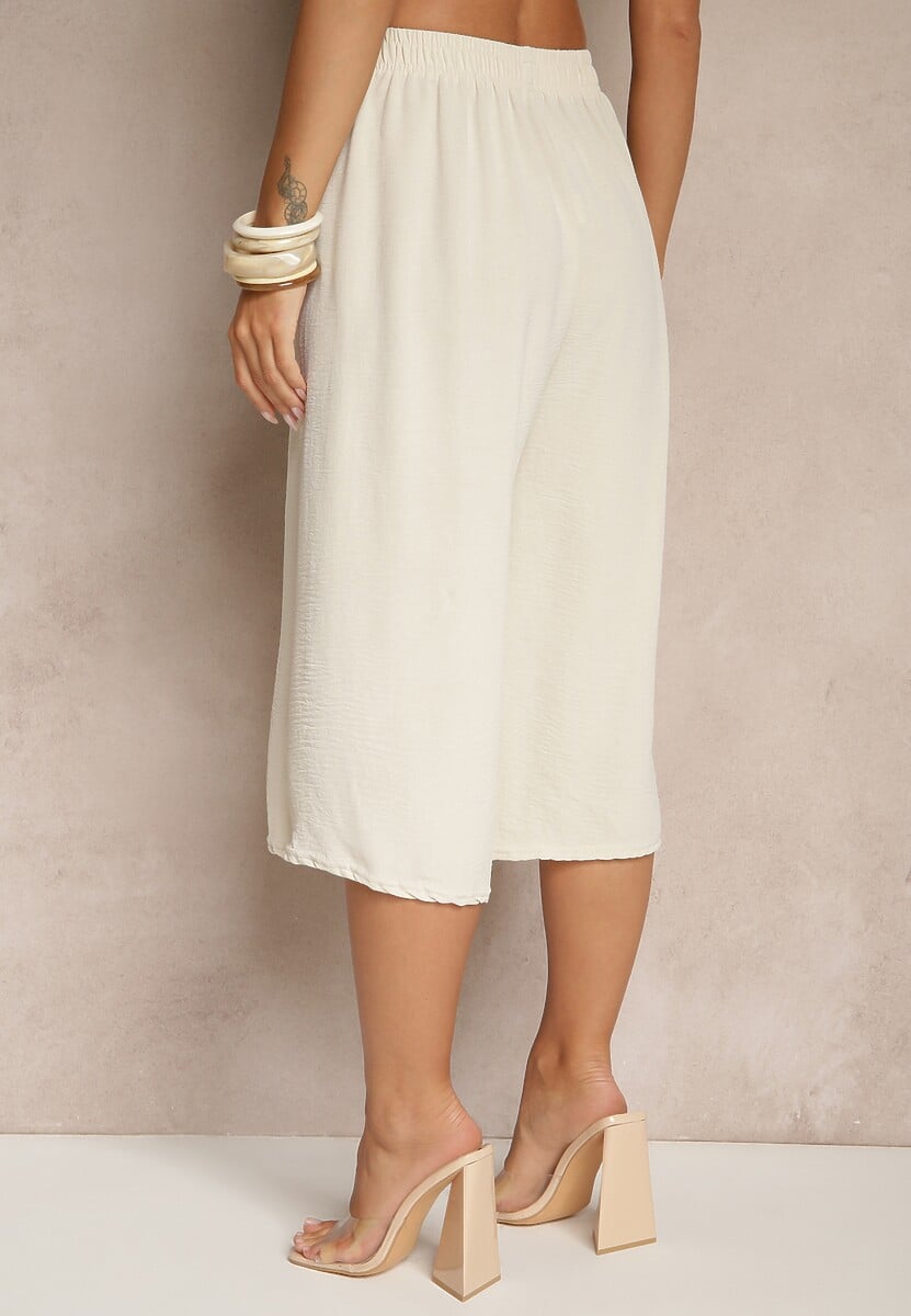 Beżowe Spodnie Kuloty z Bawełną High Waist Azetia 3