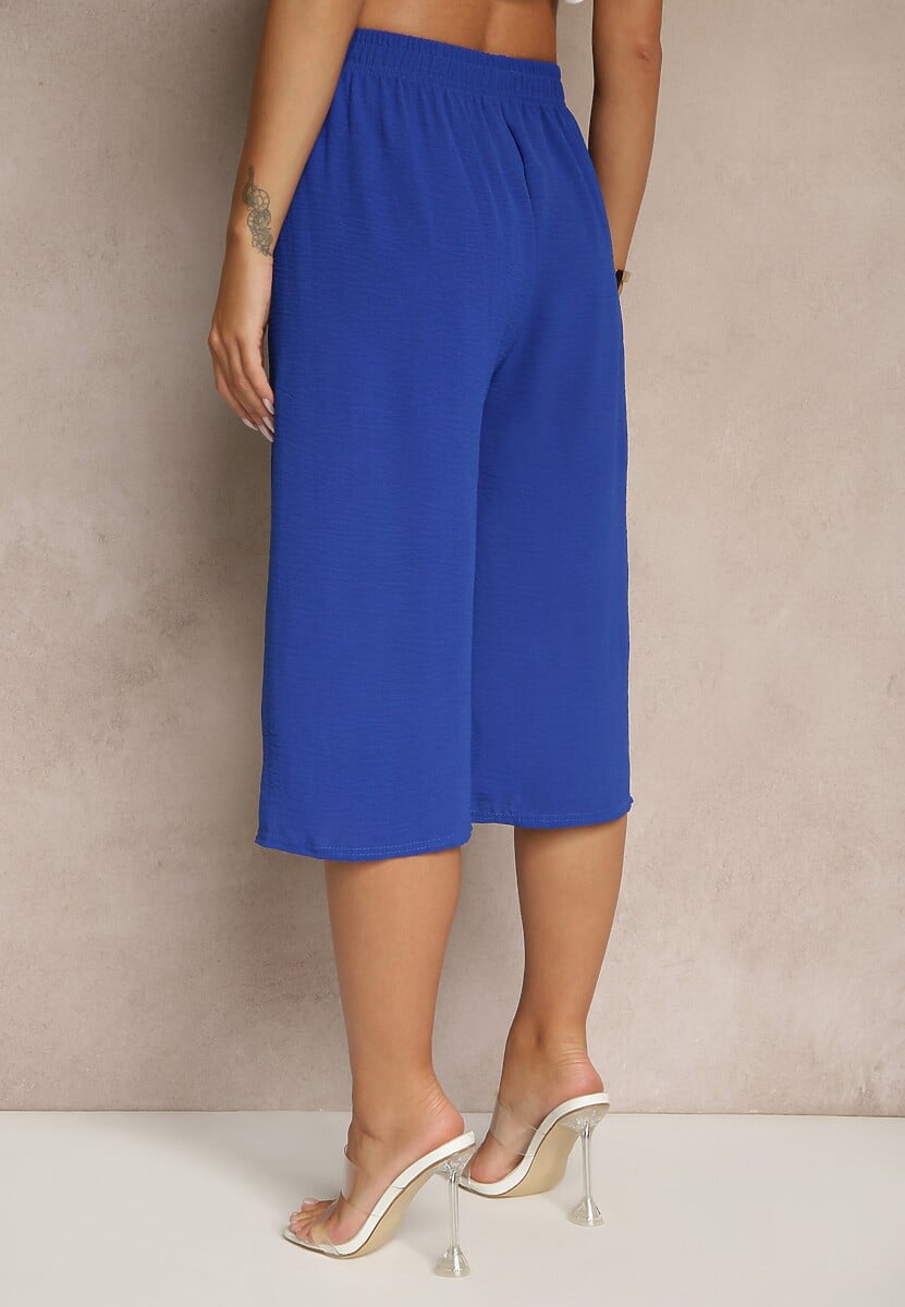 Niebieskie Spodnie Kuloty z Bawełną High Waist Azetia 3