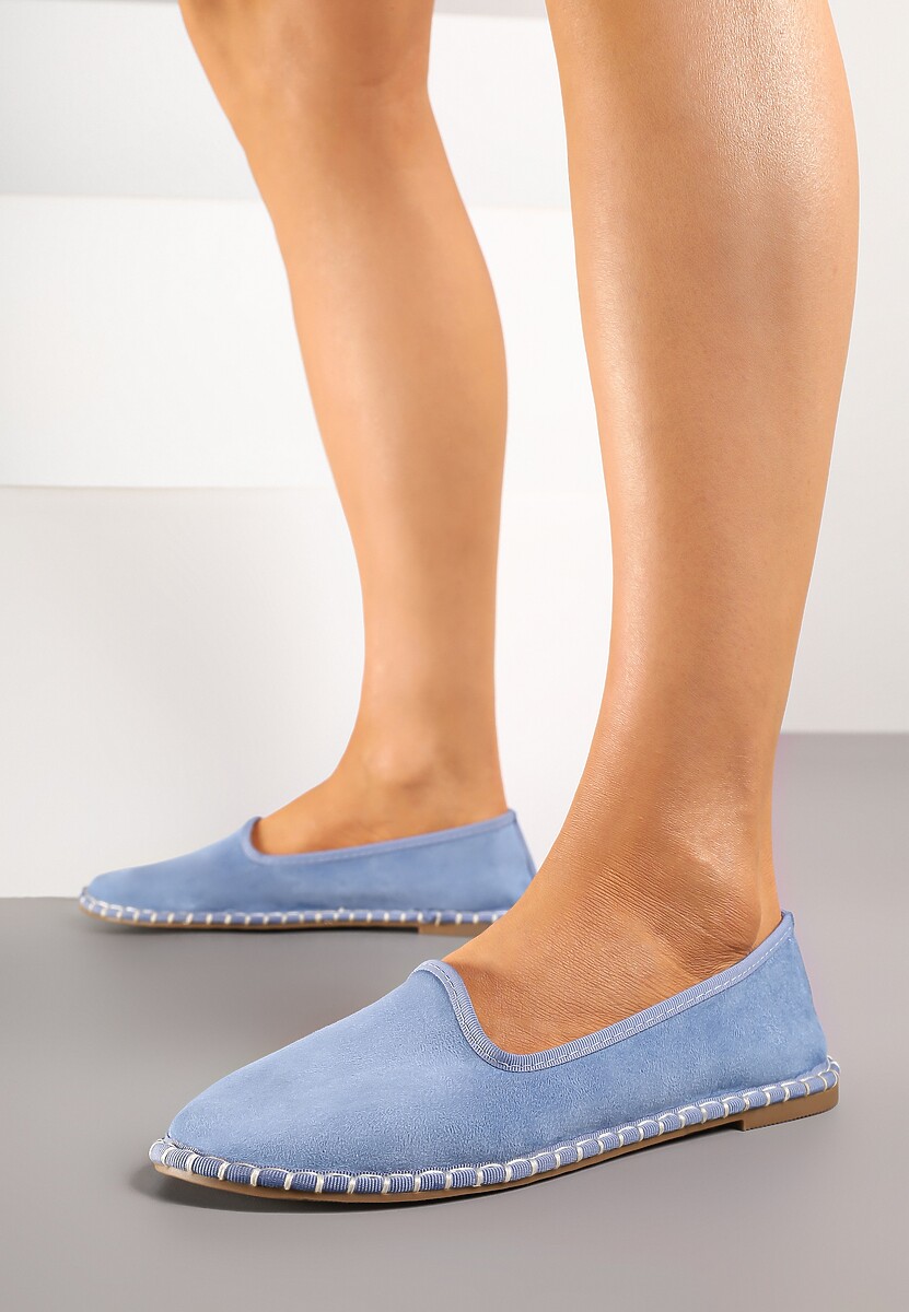 Jasnoniebieskie Casualowe Espadryle z Imitacji Zamszu z Ozdobnymi Przeszyciami Praffia 2