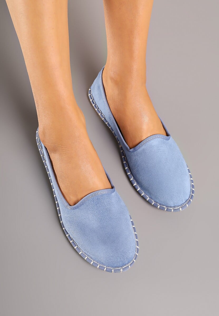 Jasnoniebieskie Casualowe Espadryle z Imitacji Zamszu z Ozdobnymi Przeszyciami Praffia 3