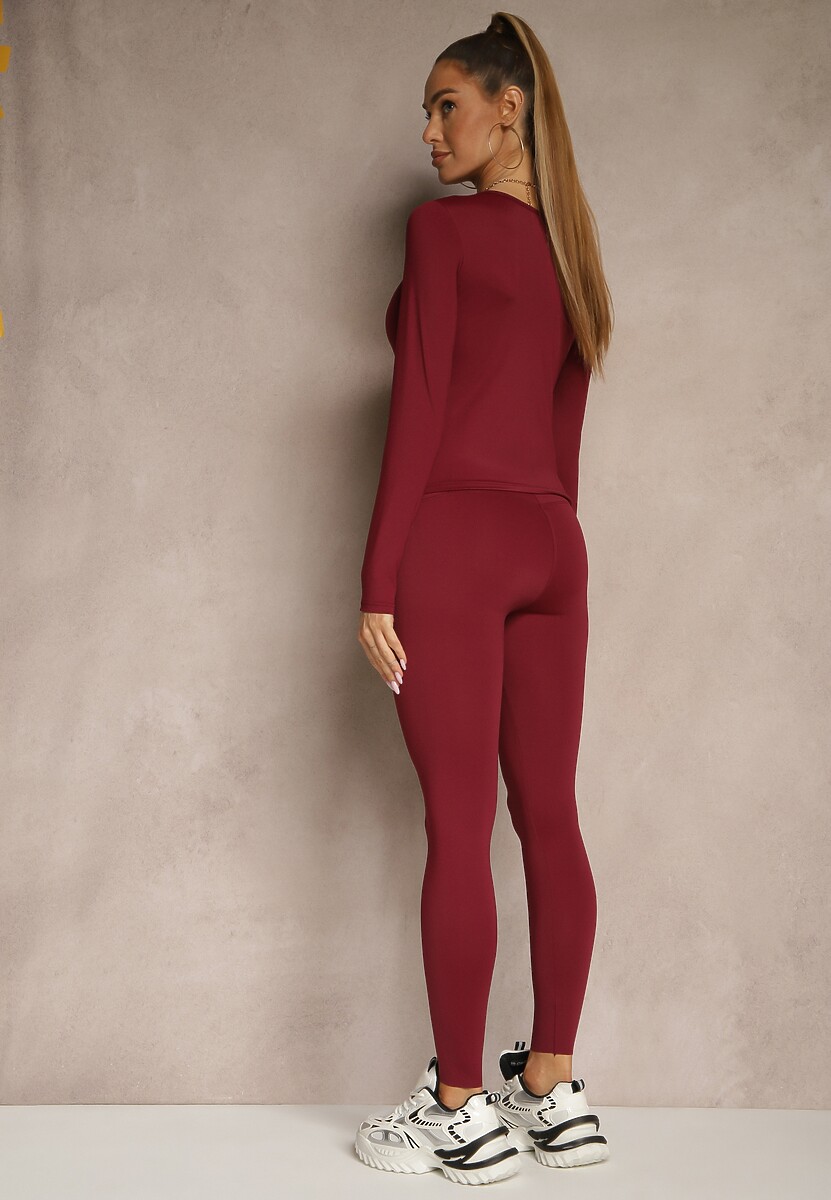 Bordowy Komplet Sportowy Legginsy i Top Typu Longsleeve Dorotia 3