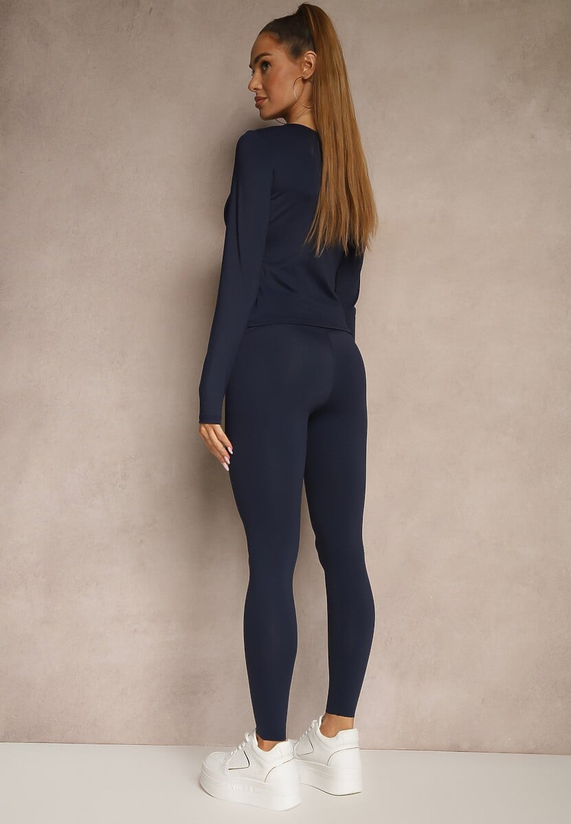 Granatowy Komplet Sportowy Legginsy i Top Typu Longsleeve Dorotia 3