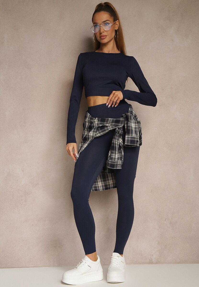 Granatowy Komplet Sportowy Legginsy i Top Typu Longsleeve Dorotia 2