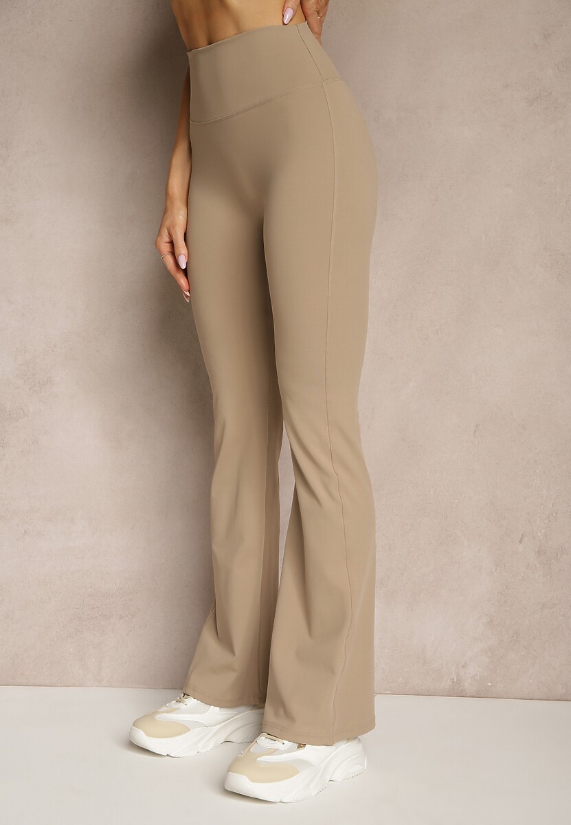 Beżowe Legginsy Dzwony High Waist Orruvana 1