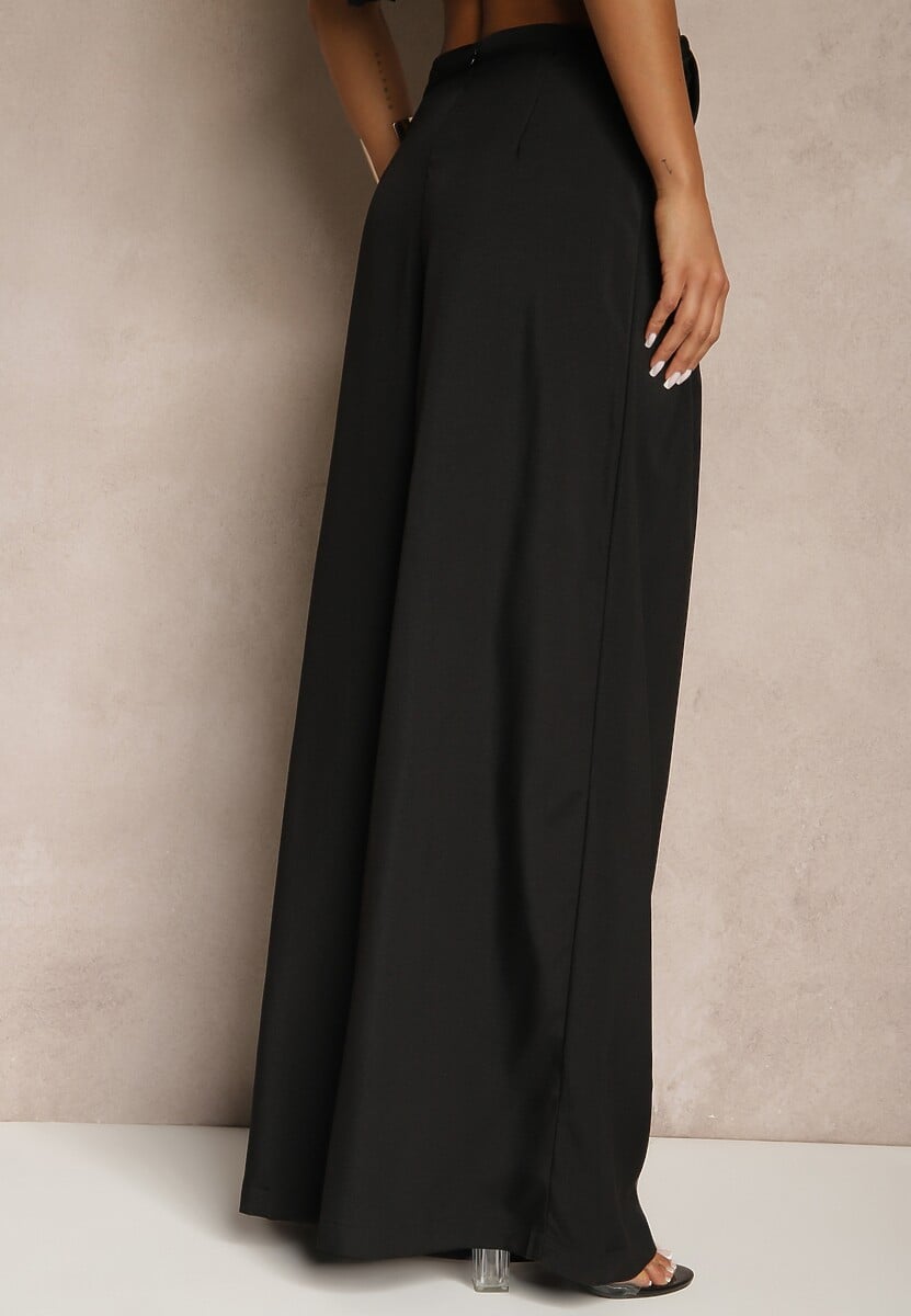 Czarne Spodnie o Szerokim Kroju High Waist z Kwiatem 3D Firalisse 3