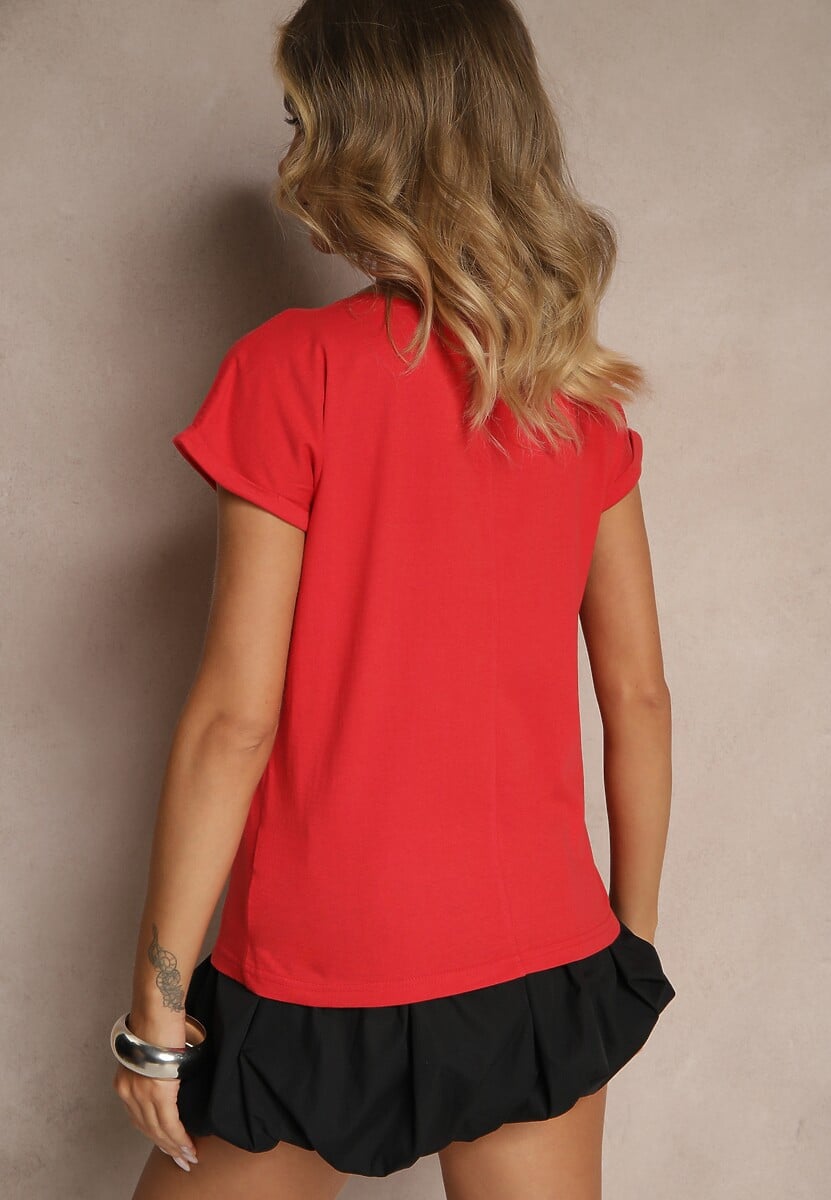 Czerwony Bawełniany T-shirt z Kieszonką Zireanda 3