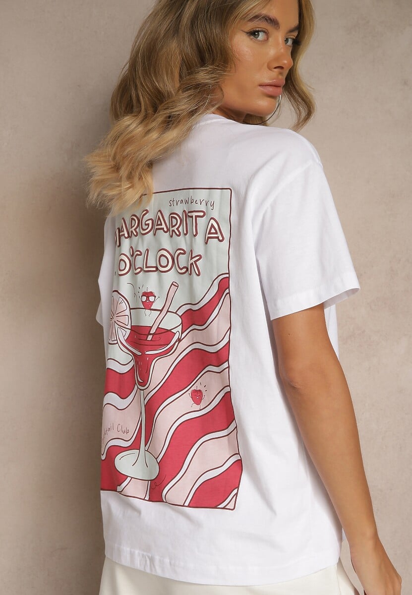 Biało-Czerwony T-shirt Oversize z Bawełny Ozdobiony Nadrukiem Filiora 3