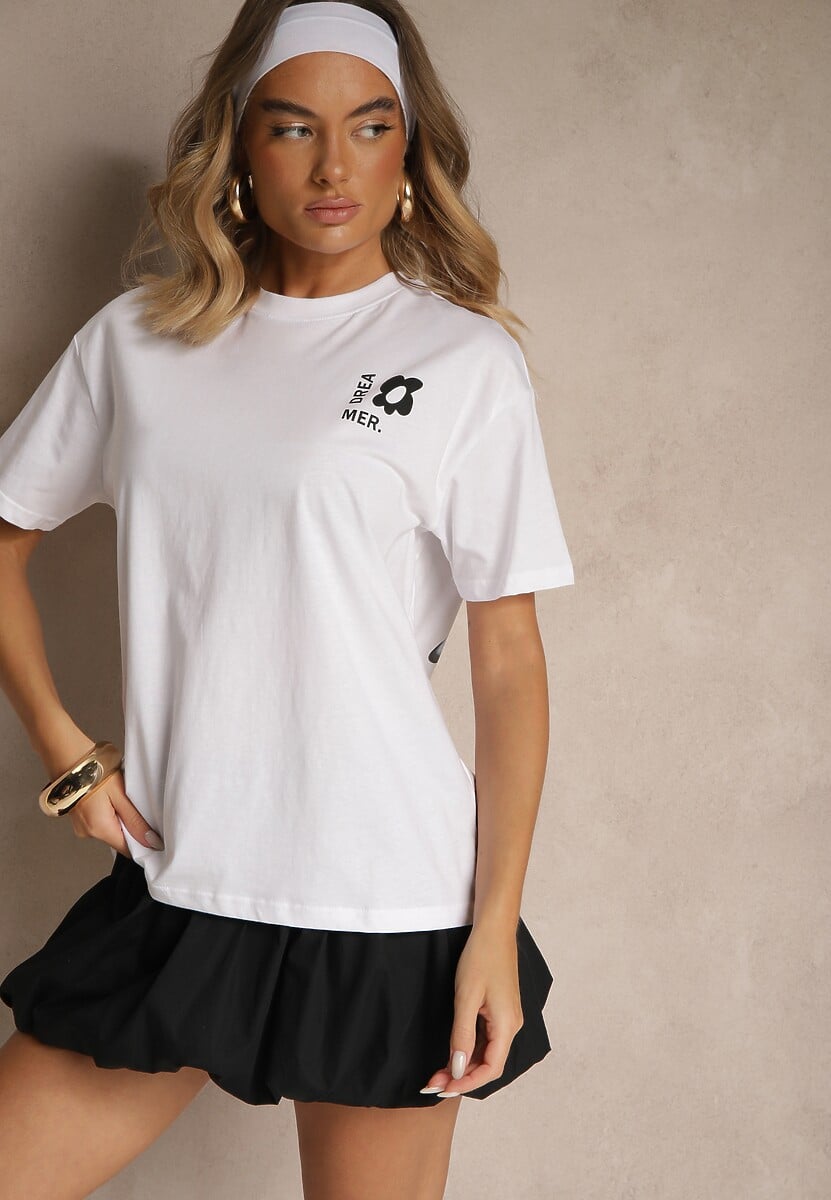 Biało-Niebieski T-shirt z Bawełny Ozdobiony Nadrukiem Adneria 3