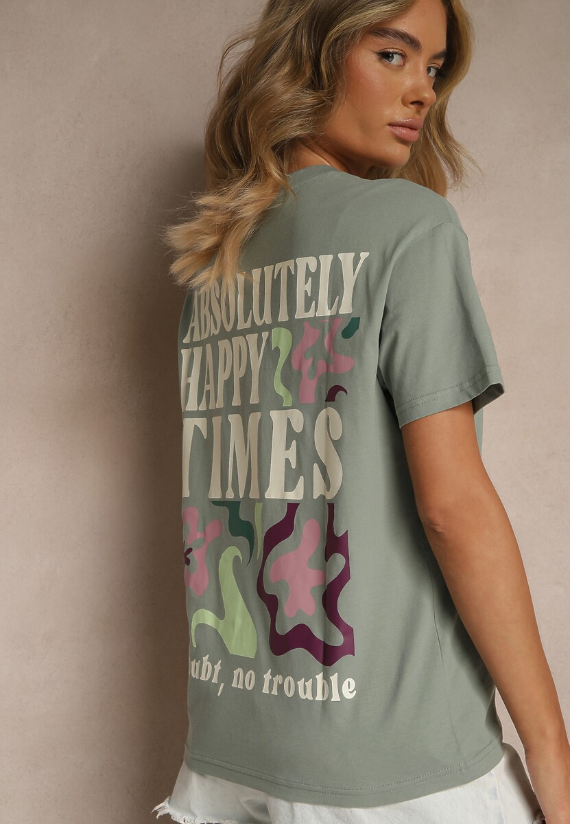 Ciemnozielony T-shirt z Bawełny o Kroju Oversize Fillinea 3