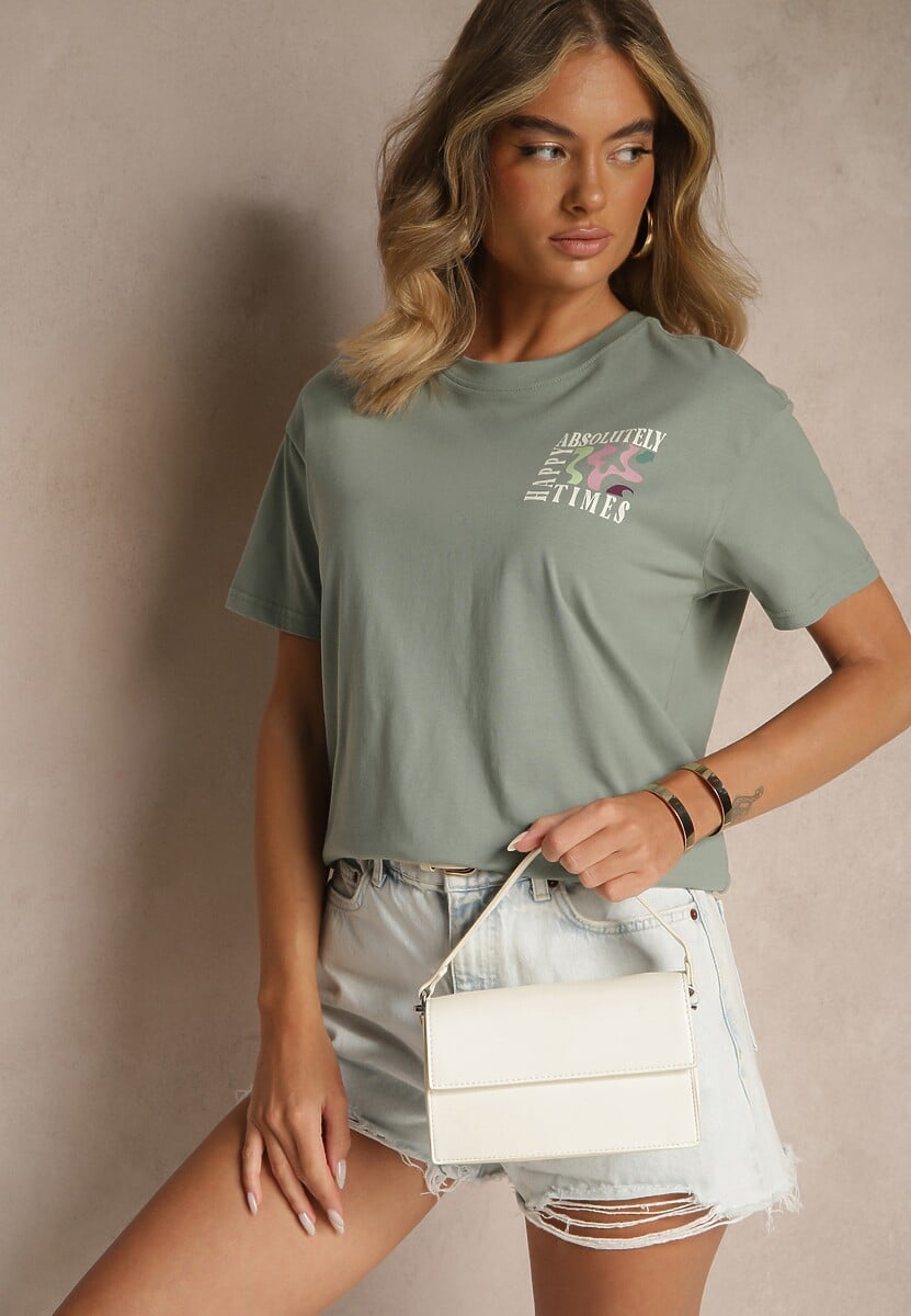 Ciemnozielony T-shirt z Bawełny o Kroju Oversize Fillinea 2