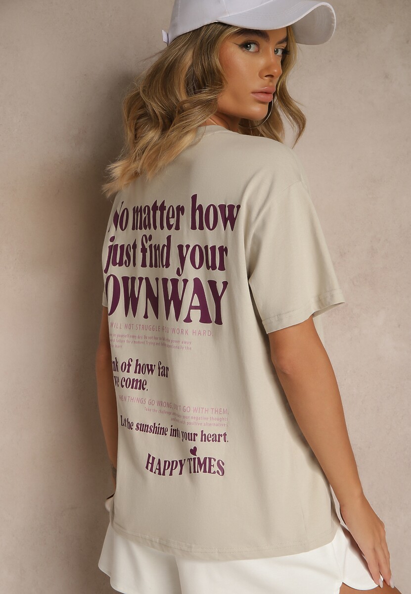 Jasnobeżowy T-shirt z Bawełny o Kroju Oversize Fillinea 3