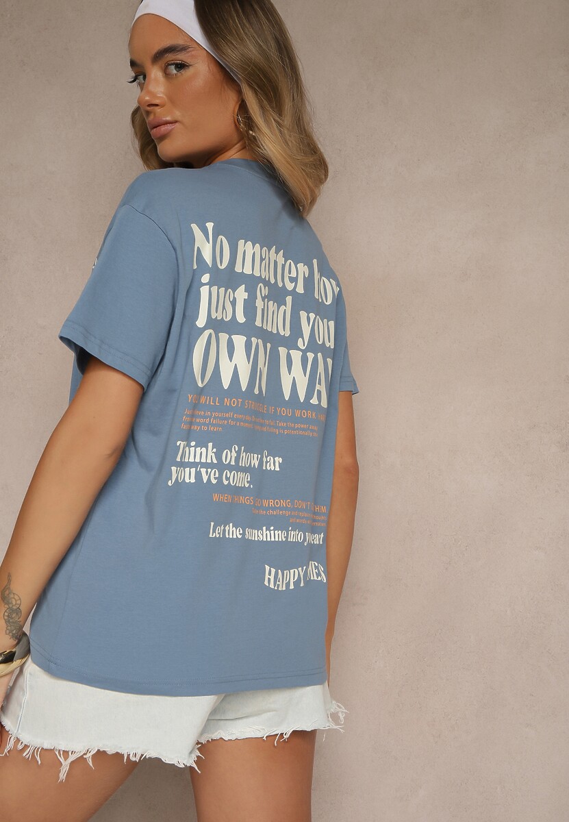 Niebieski T-shirt z Bawełny o Kroju Oversize Fillinea 3