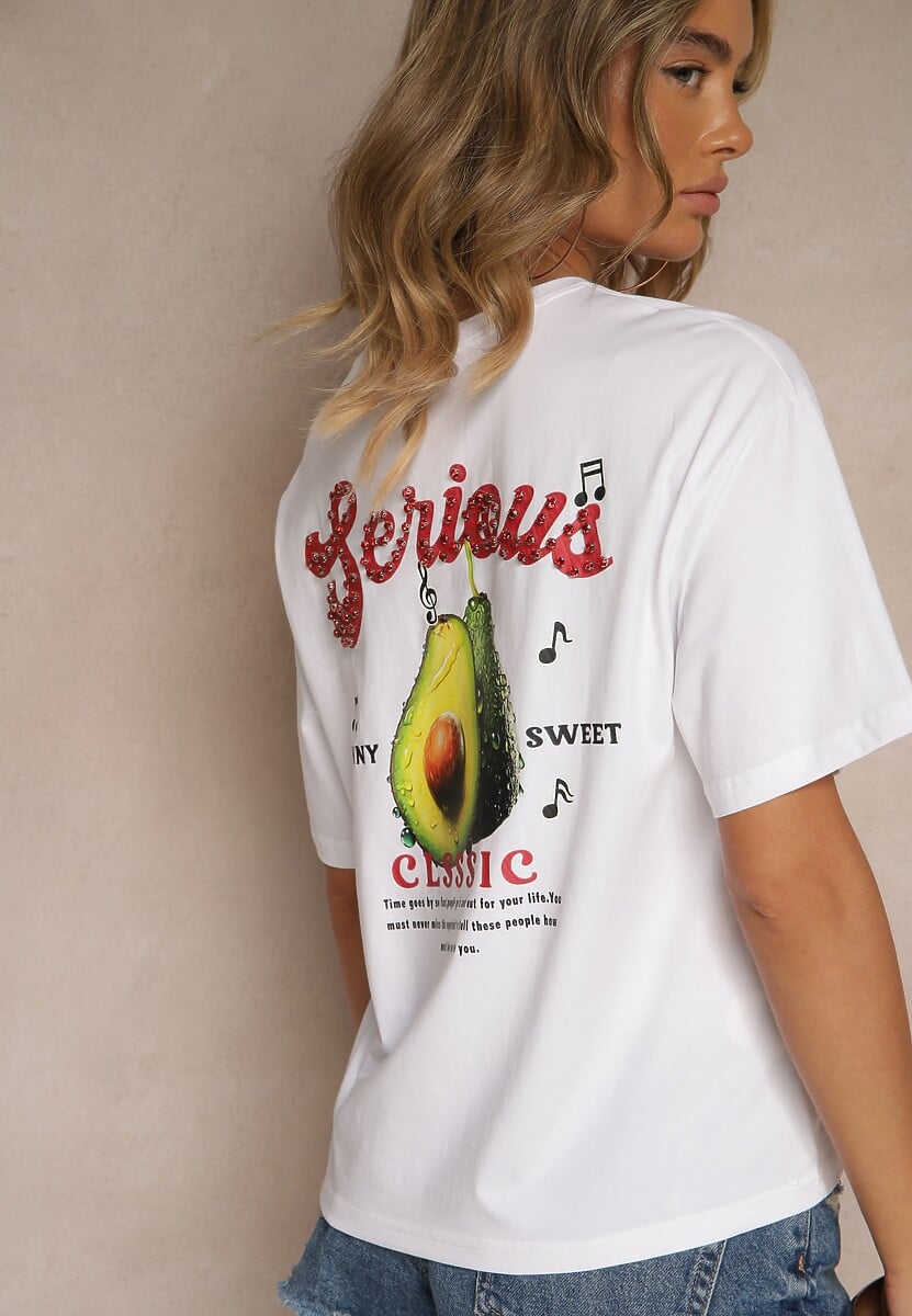 Biały T-shirt z Bawełną ze Wzorem Awokado Tilannia 3