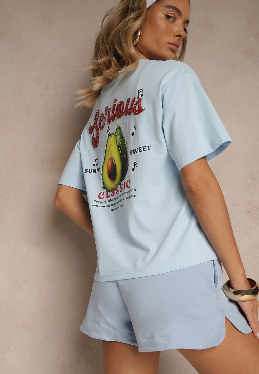 Niebieski T-shirt z Bawełną ze Wzorem Awokado Tilannia 3