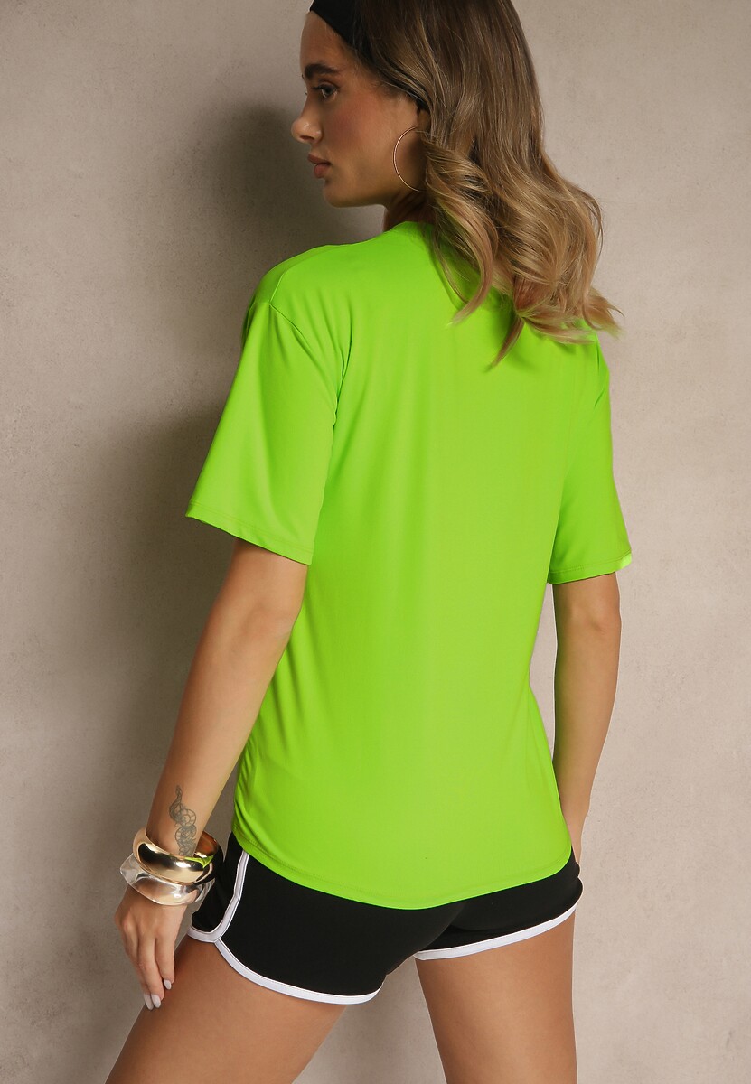 Zielono-Czarny Komplet T-shirt z Nadrukiem i Szorty w Sportowym Stylu Aravire 3