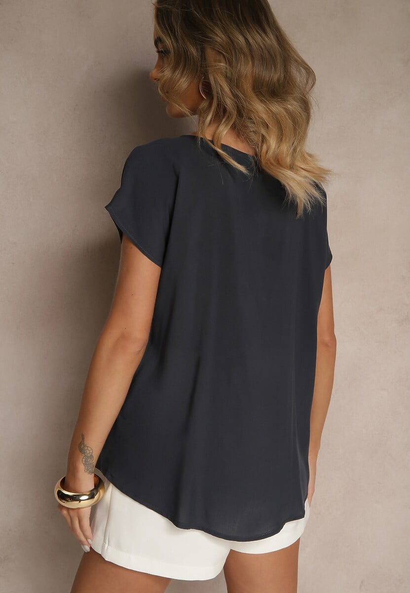 Granatowa Wiskozowa Bluzka Oversize Lirealia 3