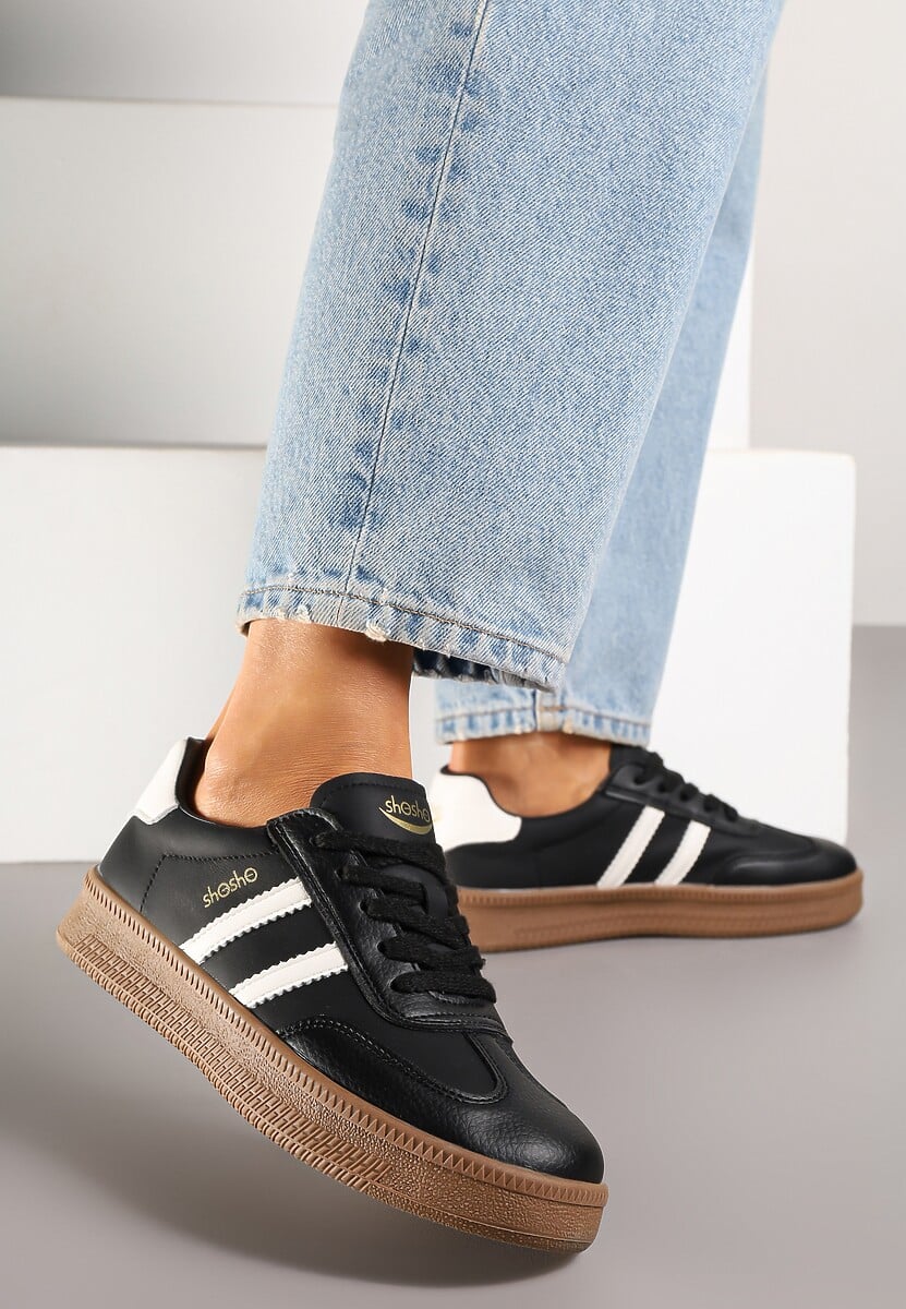 Czarno-Białe Sneakersy Sportowe z Ozdobnymi Paskami i Przeszyciami Wenilan 1