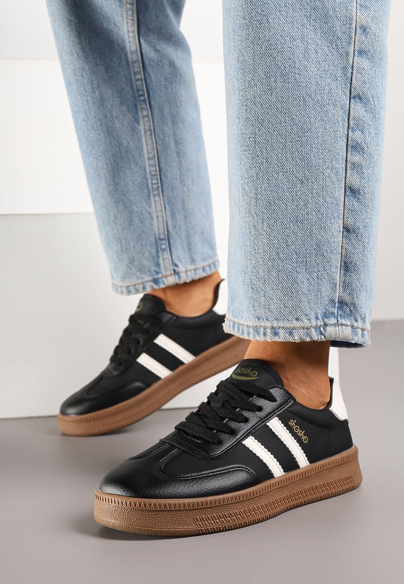 Czarno-Białe Sneakersy Sportowe z Ozdobnymi Paskami i Przeszyciami Wenilan 2